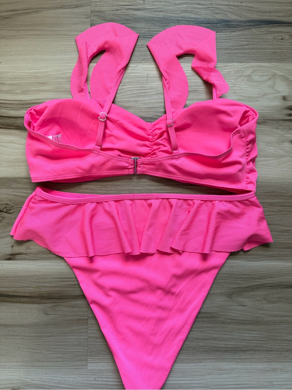 Pink Lily Neon Pink Ribbed Ruffle Bikini Set Size XL - Picture 2 of 5